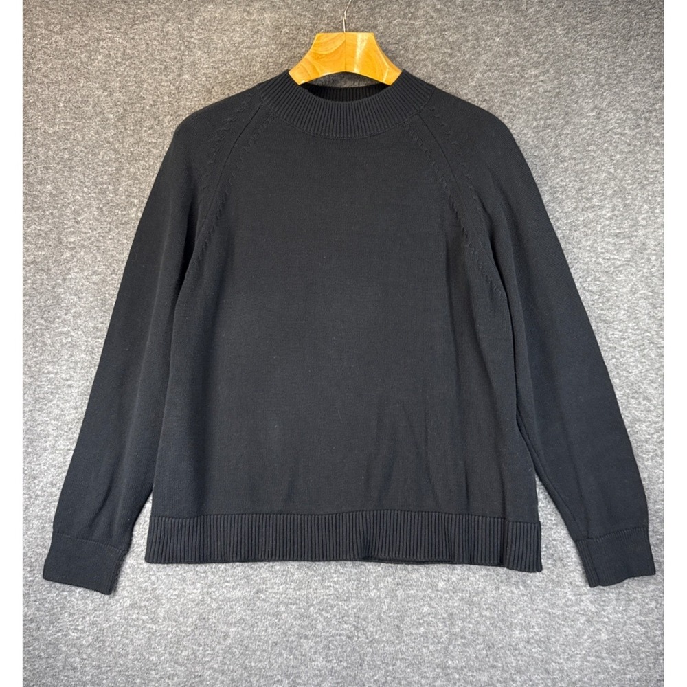 Quince Mock Neck Sweater Womens L Black Minimalist 100% Organic Cotton Academia